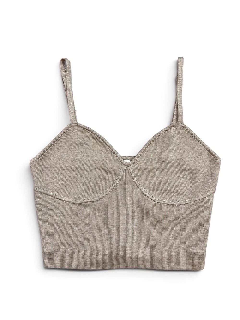 Knit Cropped Cami Top Wool Blend Adjustable - Taupe